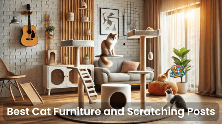 A vertical sisal scratching post with a playful kitten